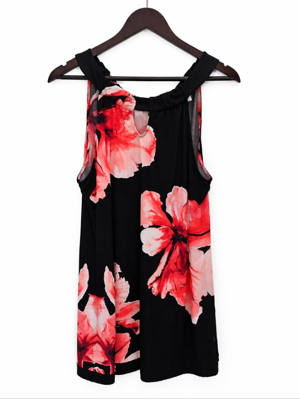 White House Black Market Black Floral Sleeveless Shift Dress Sz XL